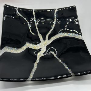 12x12 inch Black fracture with Dichroic gold glass chips