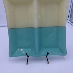 10X10 inch split plate in Robin's egg blue and french vanilla