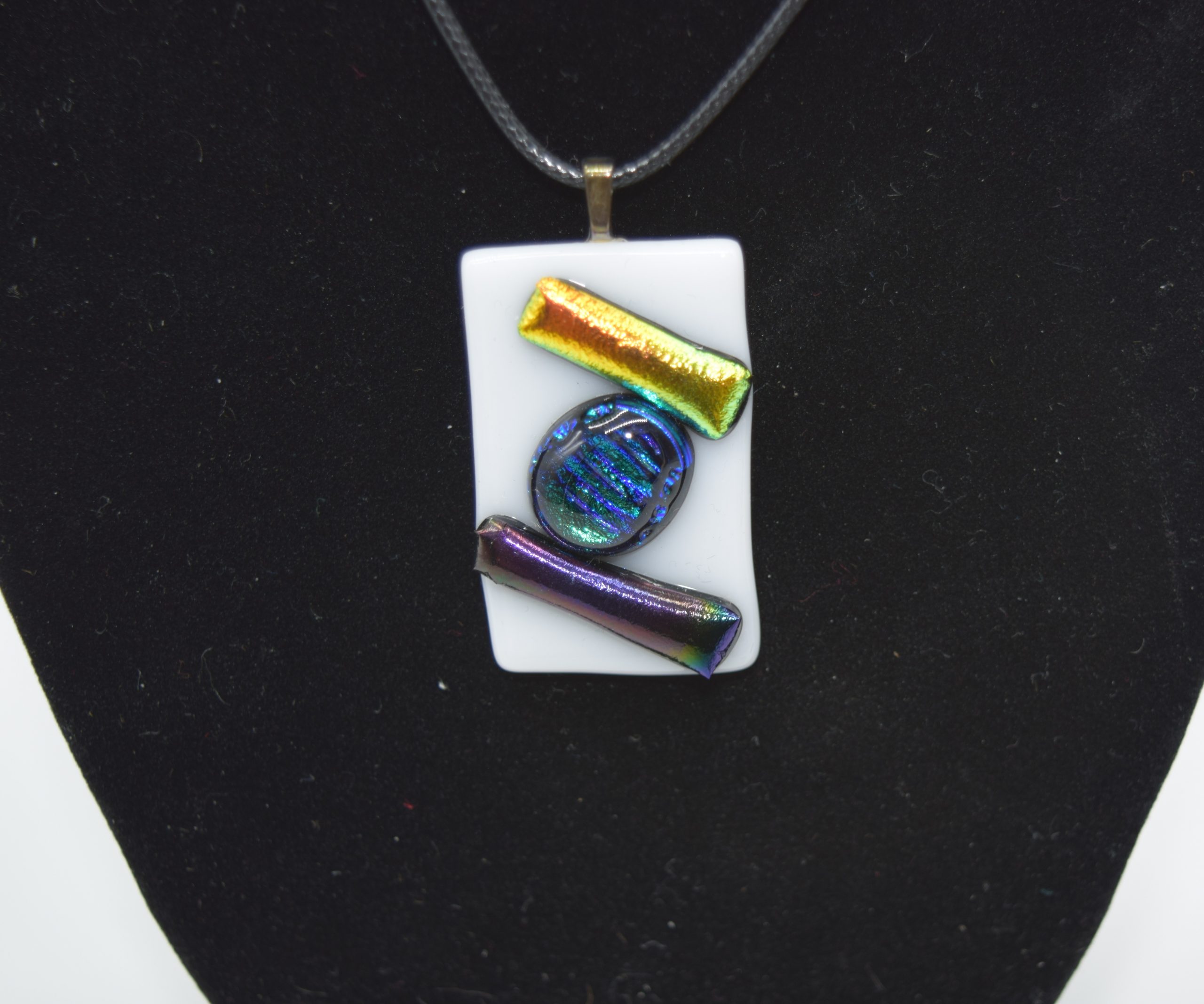 1x1.5 inch white and dichroic glass abstract pendant