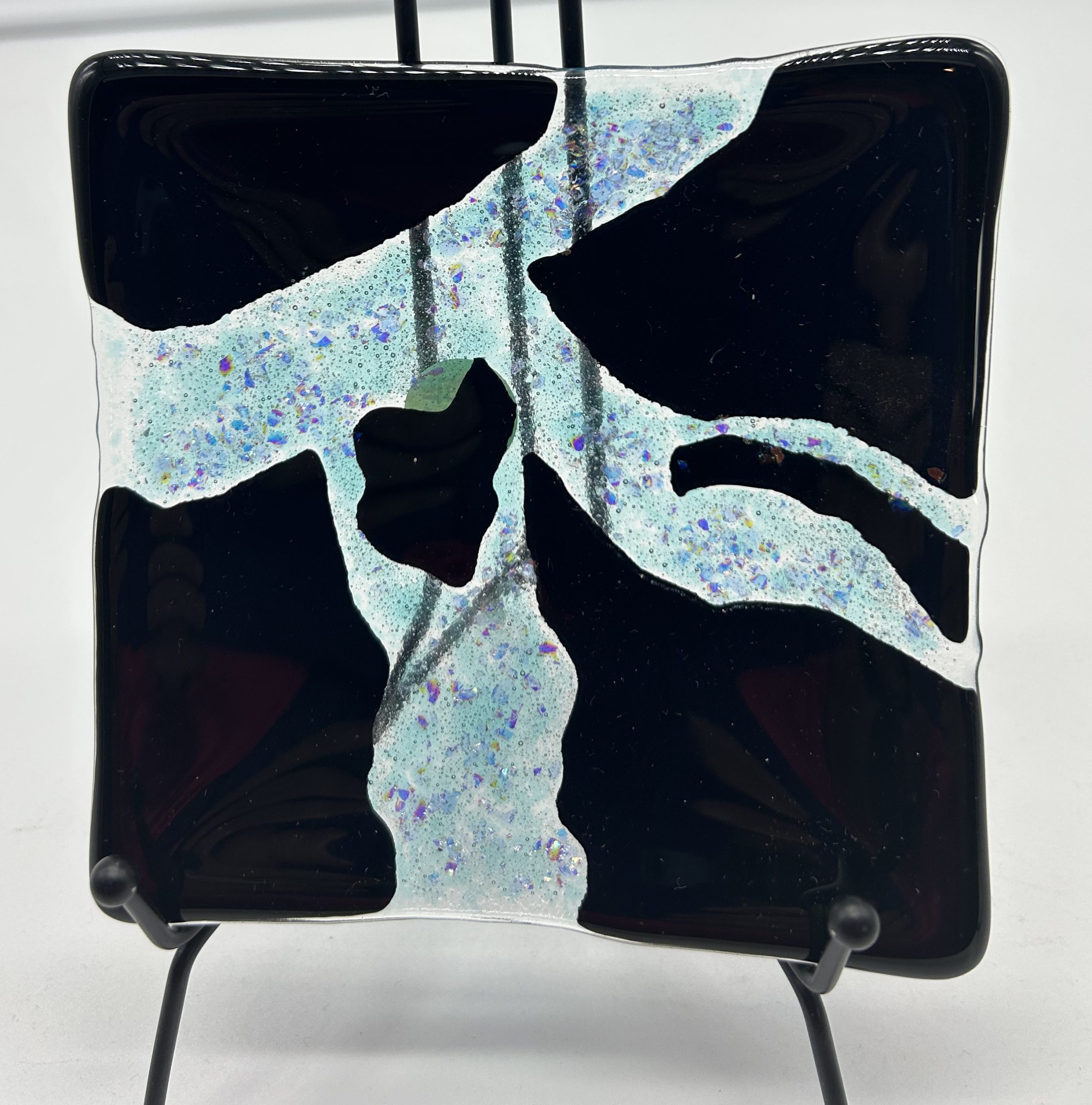 5x5 black fracture with blue and dichroic glass highlights