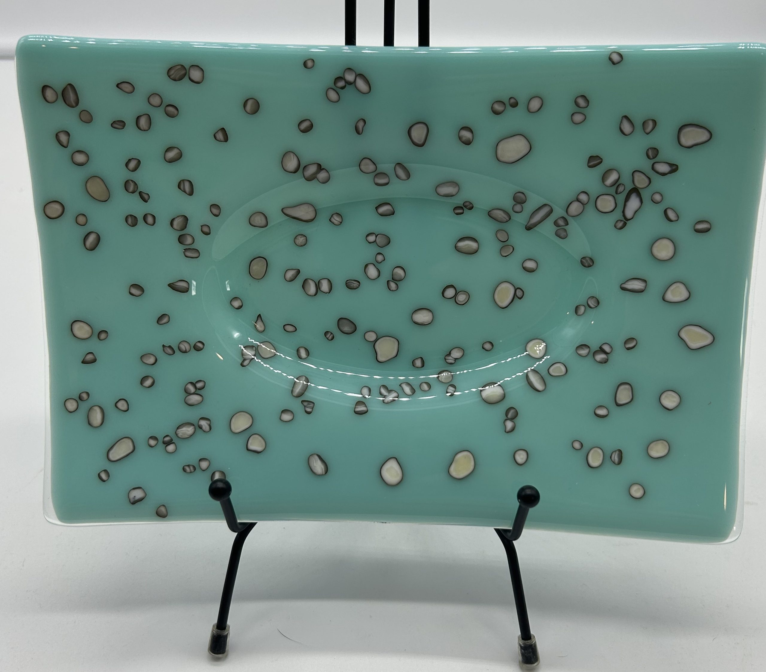 6X9 inch Robin's egg blue and Reactive dot platter